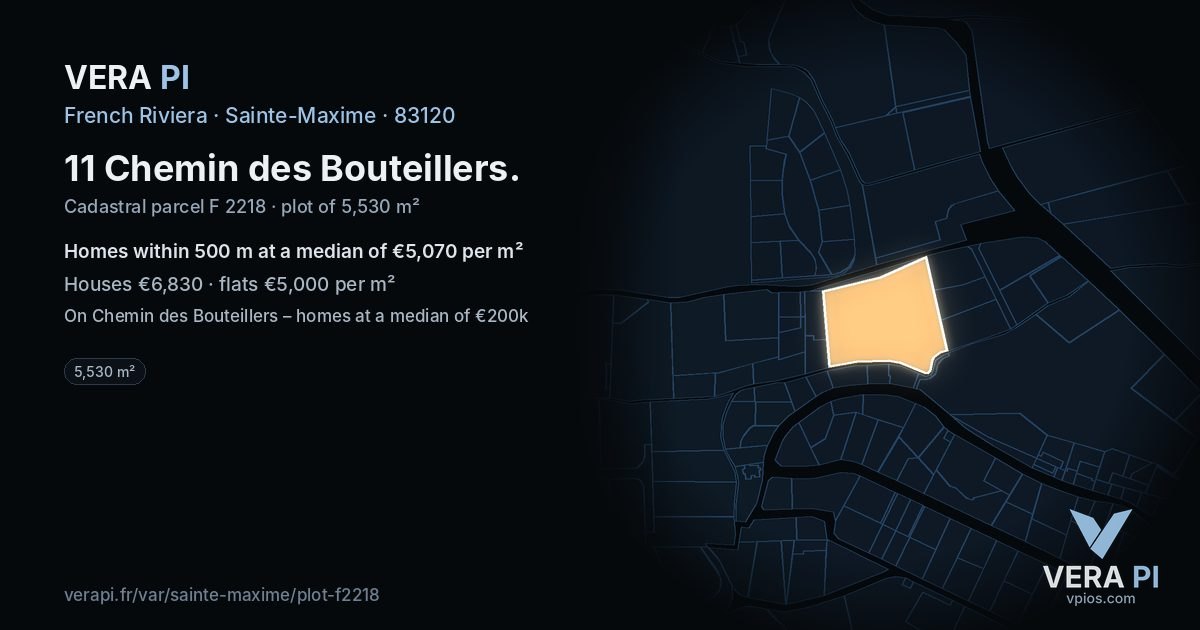 11 Chemin des Bouteillers, Sainte-Maxime at night – the plot lit, the parcels around coloured by the prices near them