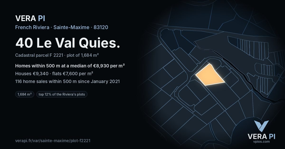 40 Le Val Quies, Sainte-Maxime at night – the plot lit, the parcels around coloured by the prices near them