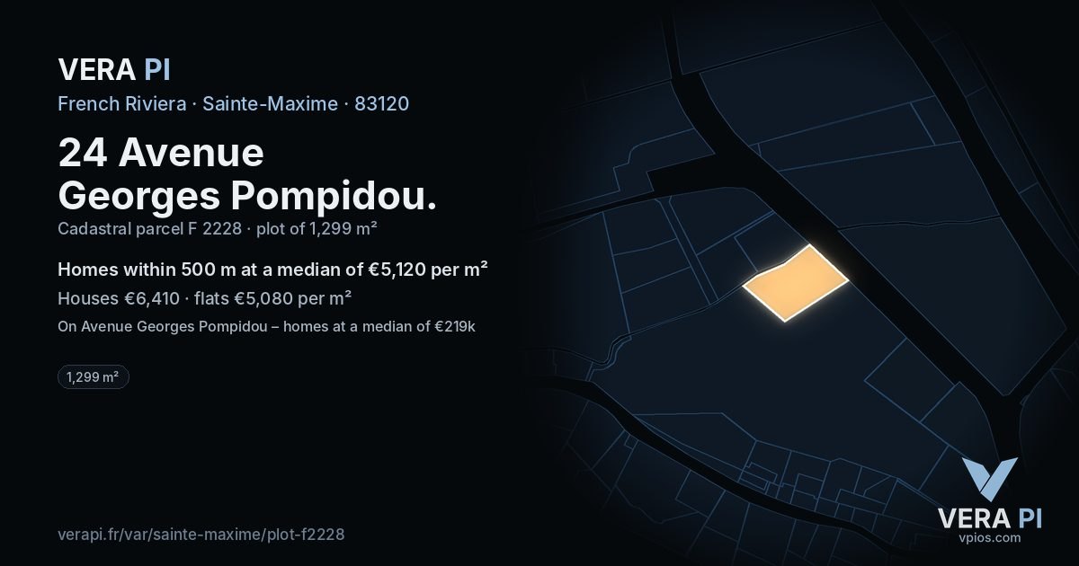 24 Avenue Georges Pompidou, Sainte-Maxime at night – the plot lit, the parcels around coloured by the prices near them