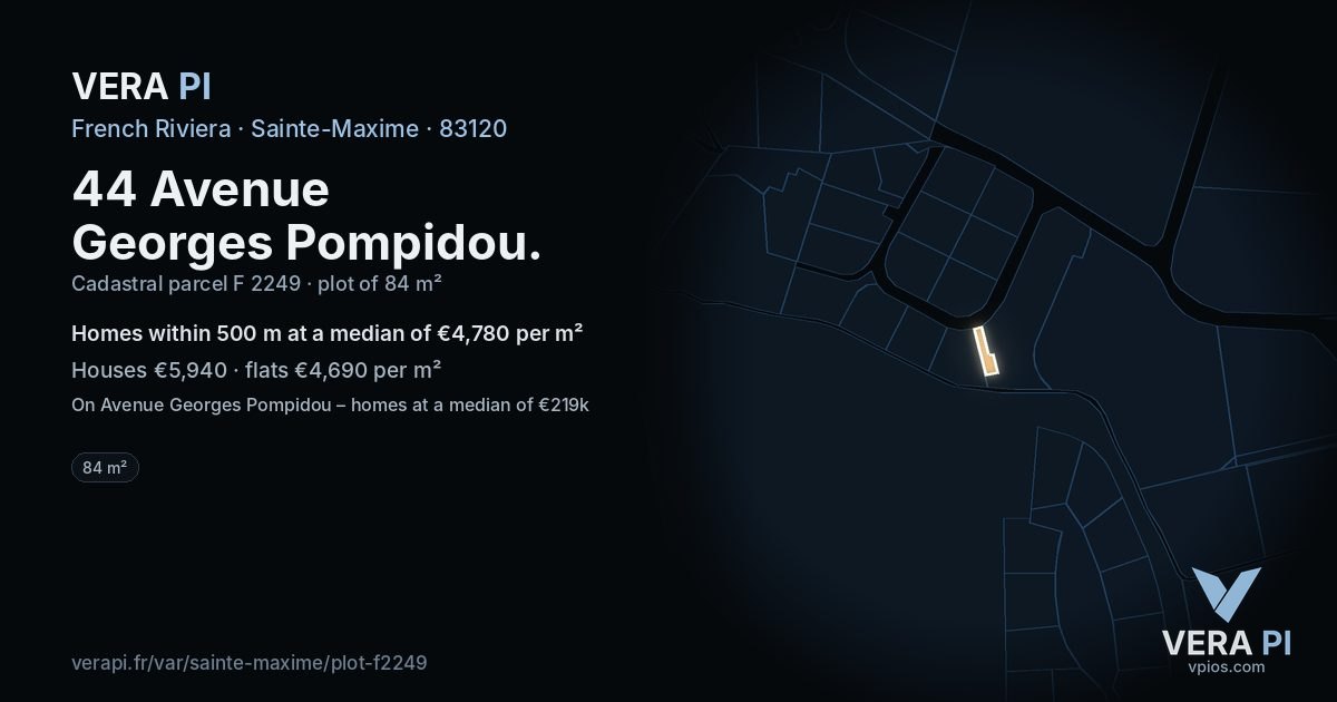 44 Avenue Georges Pompidou, Sainte-Maxime at night – the plot lit, the parcels around coloured by the prices near them