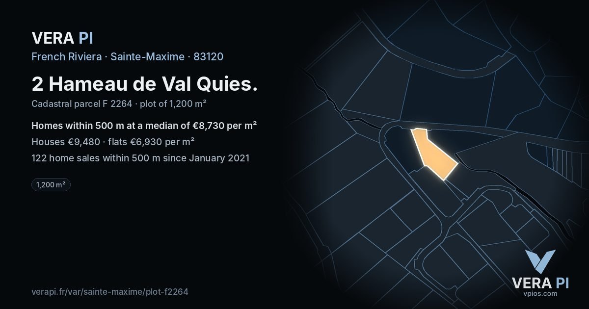 2 Hameau de Val Quies, Sainte-Maxime at night – the plot lit, the parcels around coloured by the prices near them