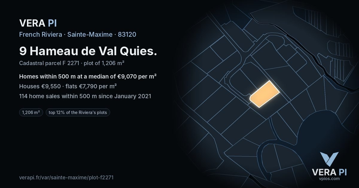 9 Hameau de Val Quies, Sainte-Maxime at night – the plot lit, the parcels around coloured by the prices near them