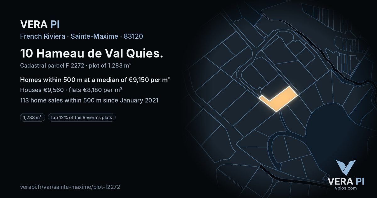 10 Hameau de Val Quies, Sainte-Maxime at night – the plot lit, the parcels around coloured by the prices near them