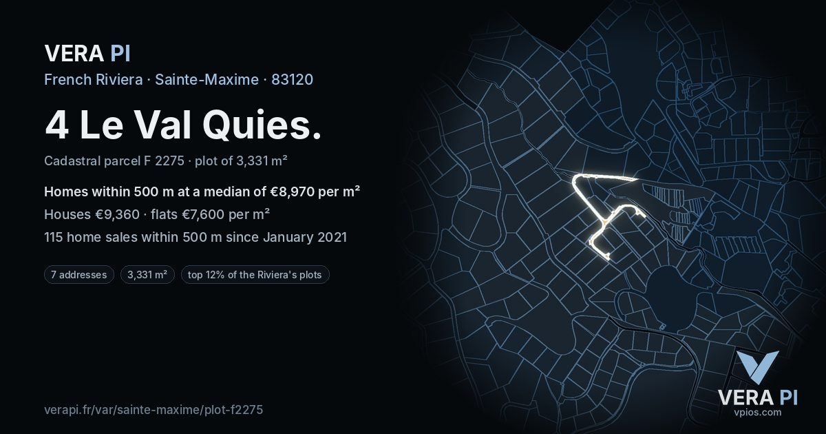 4 Le Val Quies, Sainte-Maxime at night – the plot lit, the parcels around coloured by the prices near them