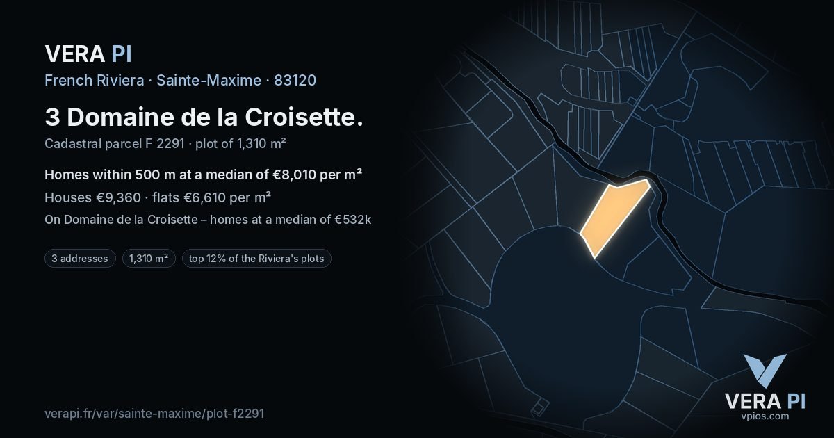 3 Domaine de la Croisette, Sainte-Maxime at night – the plot lit, the parcels around coloured by the prices near them