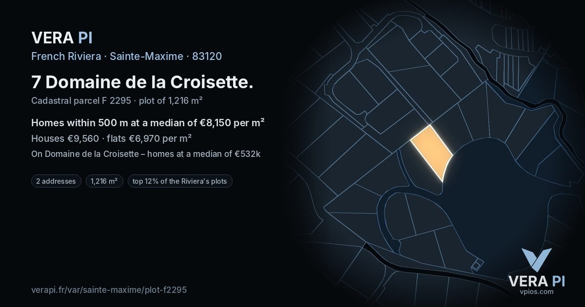7 Domaine de la Croisette, Sainte-Maxime at night – the plot lit, the parcels around coloured by the prices near them