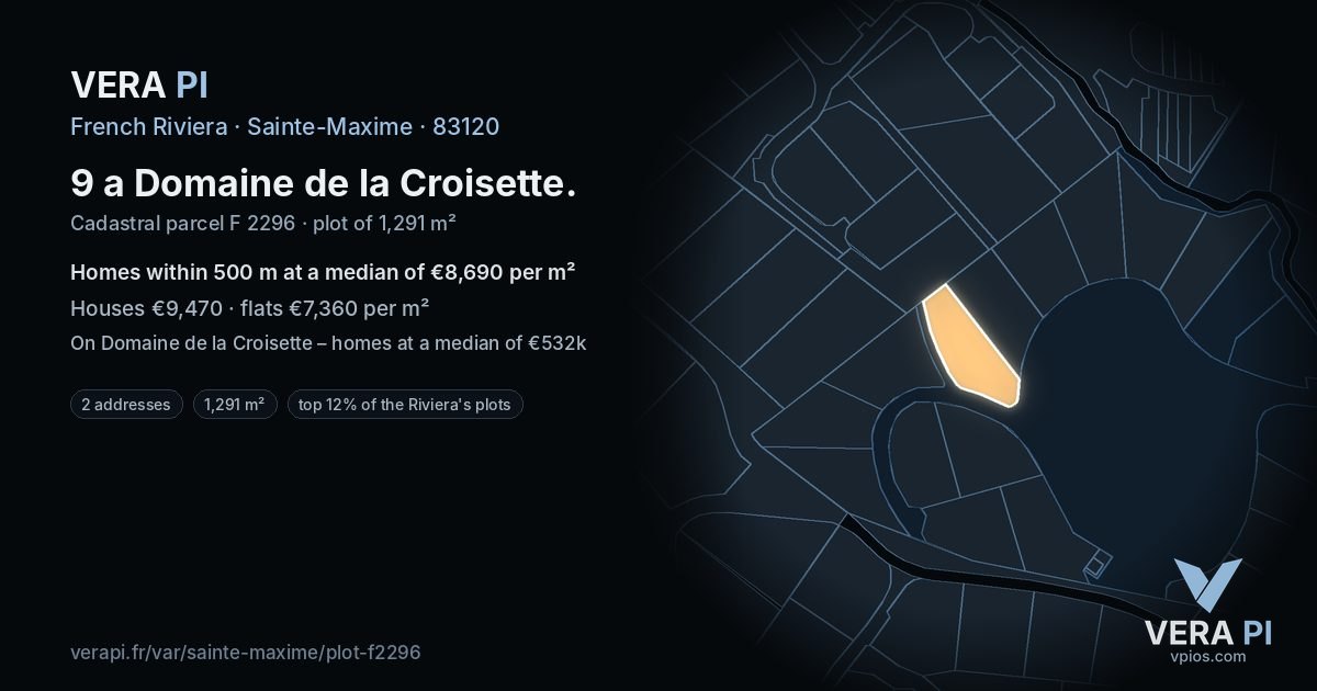 9 a Domaine de la Croisette, Sainte-Maxime at night – the plot lit, the parcels around coloured by the prices near them
