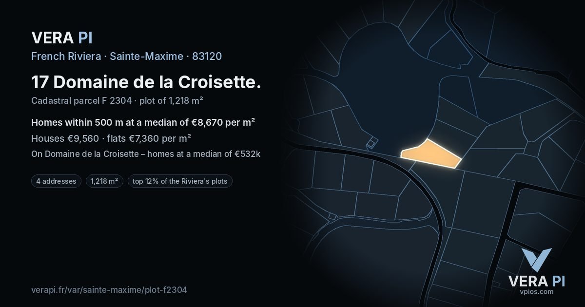 17 Domaine de la Croisette, Sainte-Maxime at night – the plot lit, the parcels around coloured by the prices near them