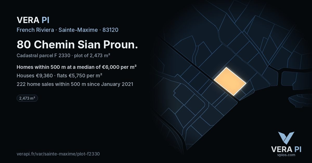 80 Chemin Sian Proun, Sainte-Maxime at night – the plot lit, the parcels around coloured by the prices near them
