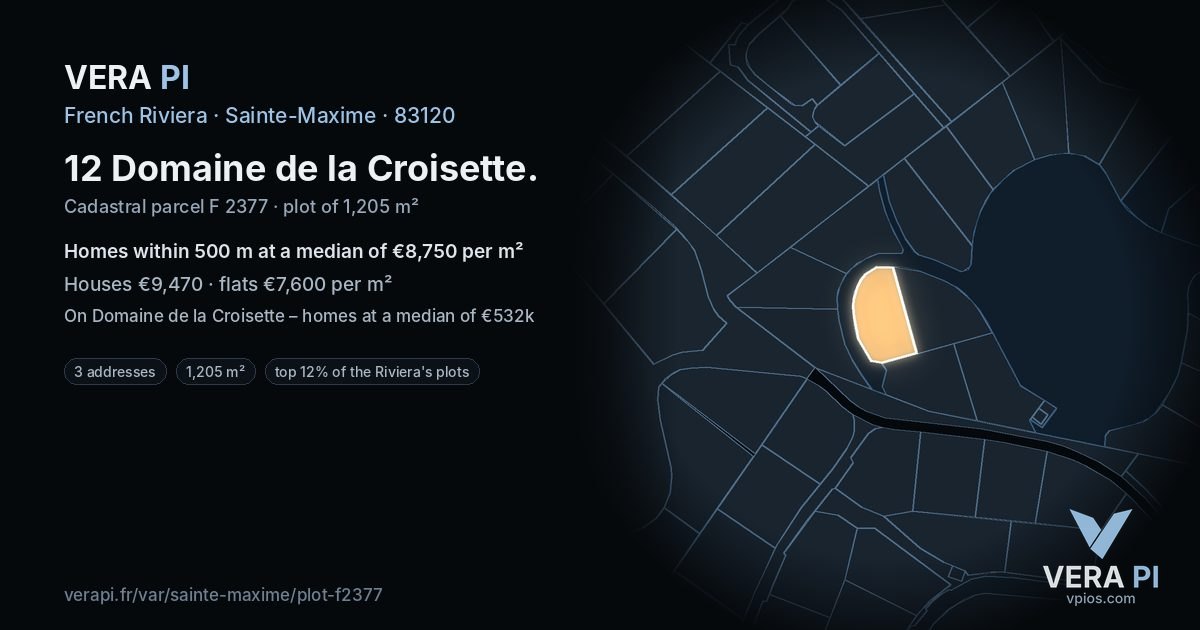 12 Domaine de la Croisette, Sainte-Maxime at night – the plot lit, the parcels around coloured by the prices near them