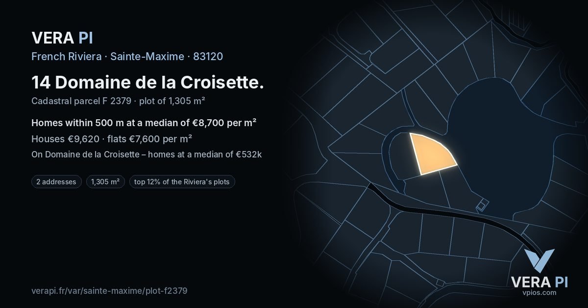14 Domaine de la Croisette, Sainte-Maxime at night – the plot lit, the parcels around coloured by the prices near them