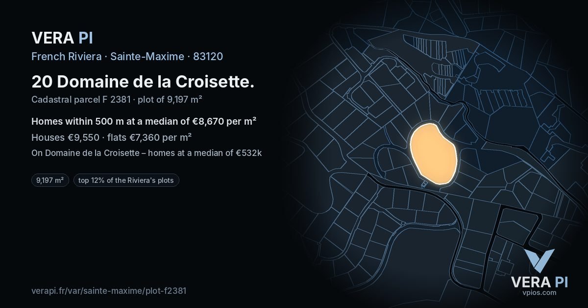 20 Domaine de la Croisette, Sainte-Maxime at night – the plot lit, the parcels around coloured by the prices near them