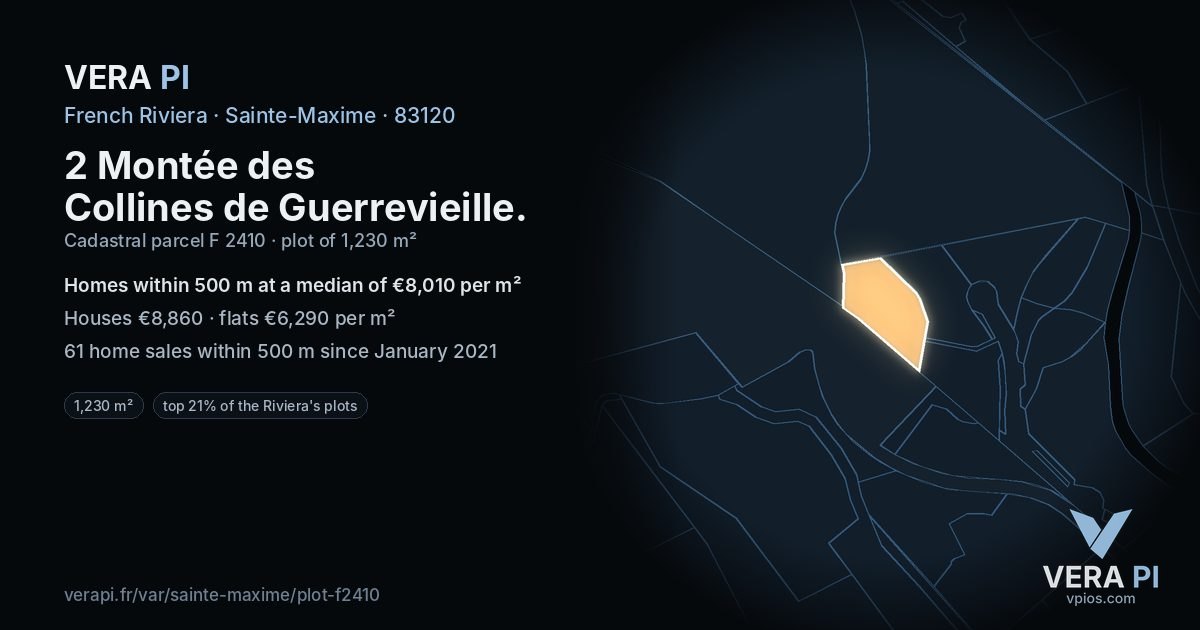 2 Montée des Collines de Guerrevieille, Sainte-Maxime at night – the plot lit, the parcels around coloured by the prices near them