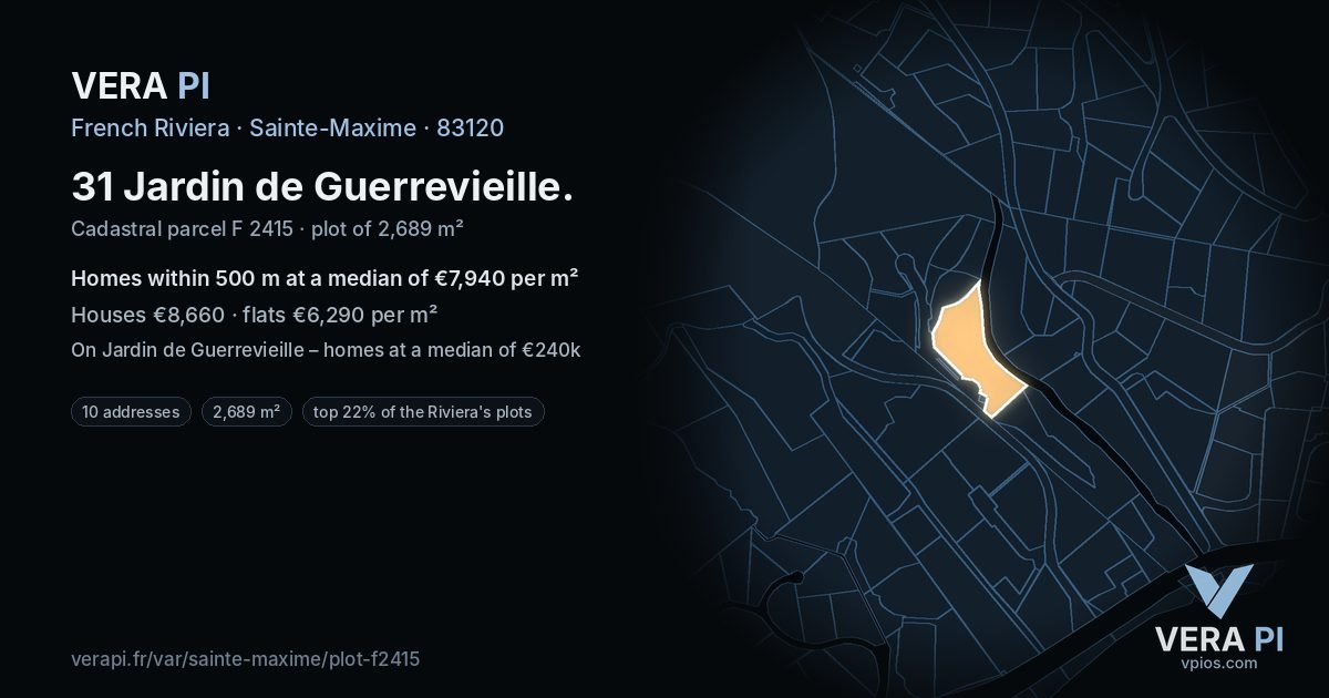 31 Jardin de Guerrevieille, Sainte-Maxime at night – the plot lit, the parcels around coloured by the prices near them