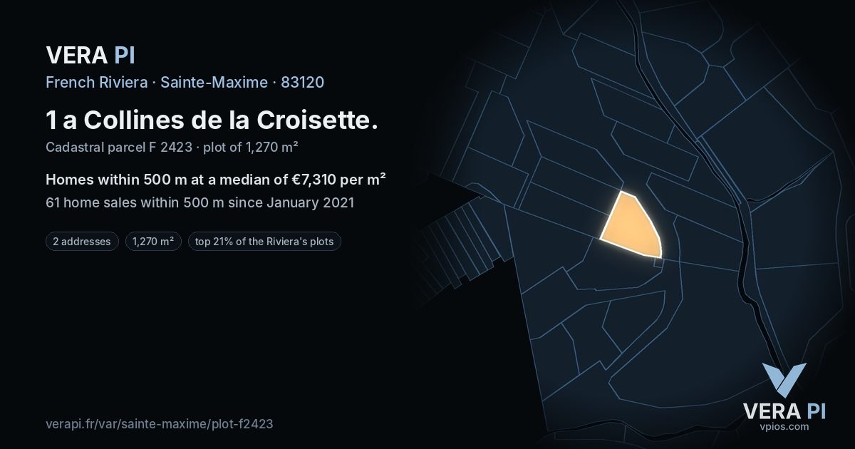 1 a Collines de la Croisette, Sainte-Maxime at night – the plot lit, the parcels around coloured by the prices near them