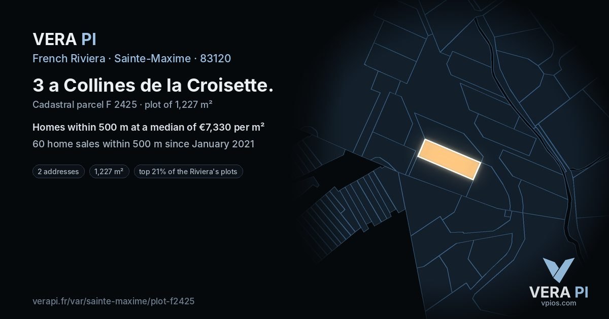 3 a Collines de la Croisette, Sainte-Maxime at night – the plot lit, the parcels around coloured by the prices near them