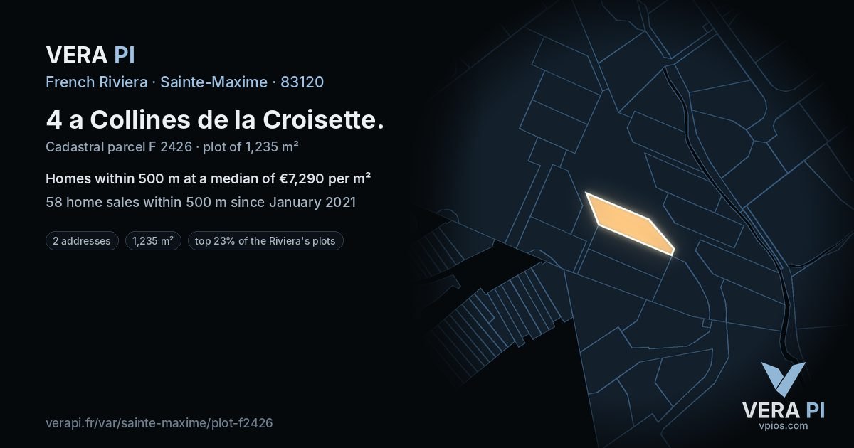 4 a Collines de la Croisette, Sainte-Maxime at night – the plot lit, the parcels around coloured by the prices near them