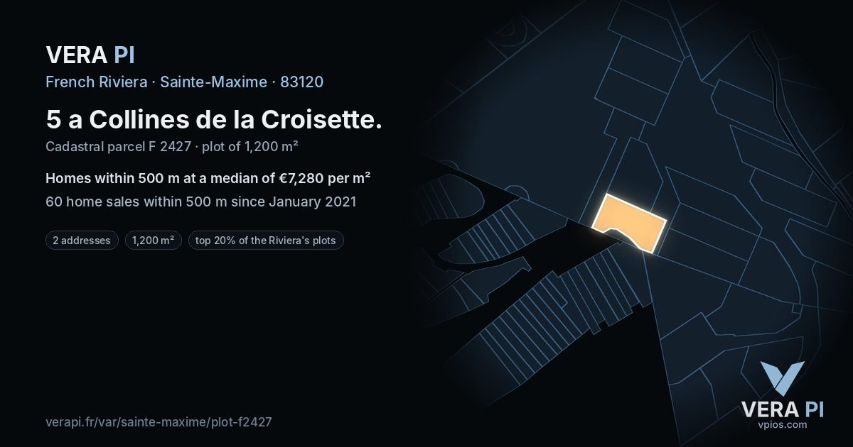 5 a Collines de la Croisette, Sainte-Maxime at night – the plot lit, the parcels around coloured by the prices near them