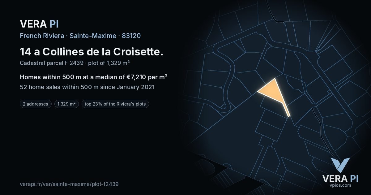 14 a Collines de la Croisette, Sainte-Maxime at night – the plot lit, the parcels around coloured by the prices near them