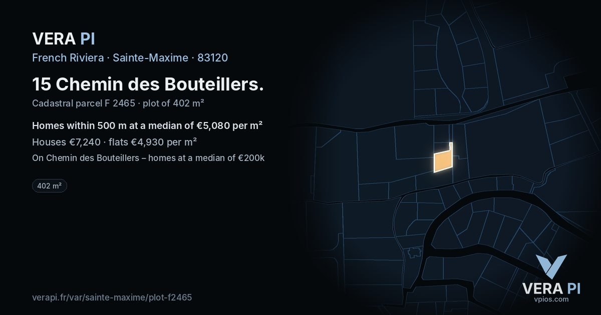 15 Chemin des Bouteillers, Sainte-Maxime at night – the plot lit, the parcels around coloured by the prices near them
