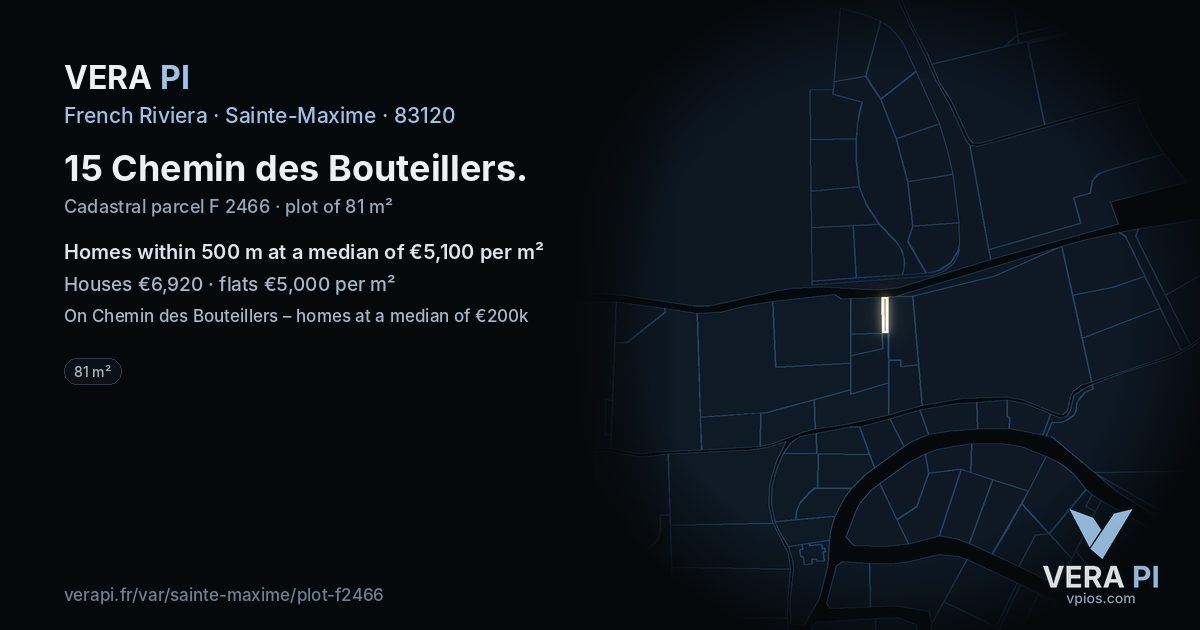15 Chemin des Bouteillers, Sainte-Maxime at night – the plot lit, the parcels around coloured by the prices near them