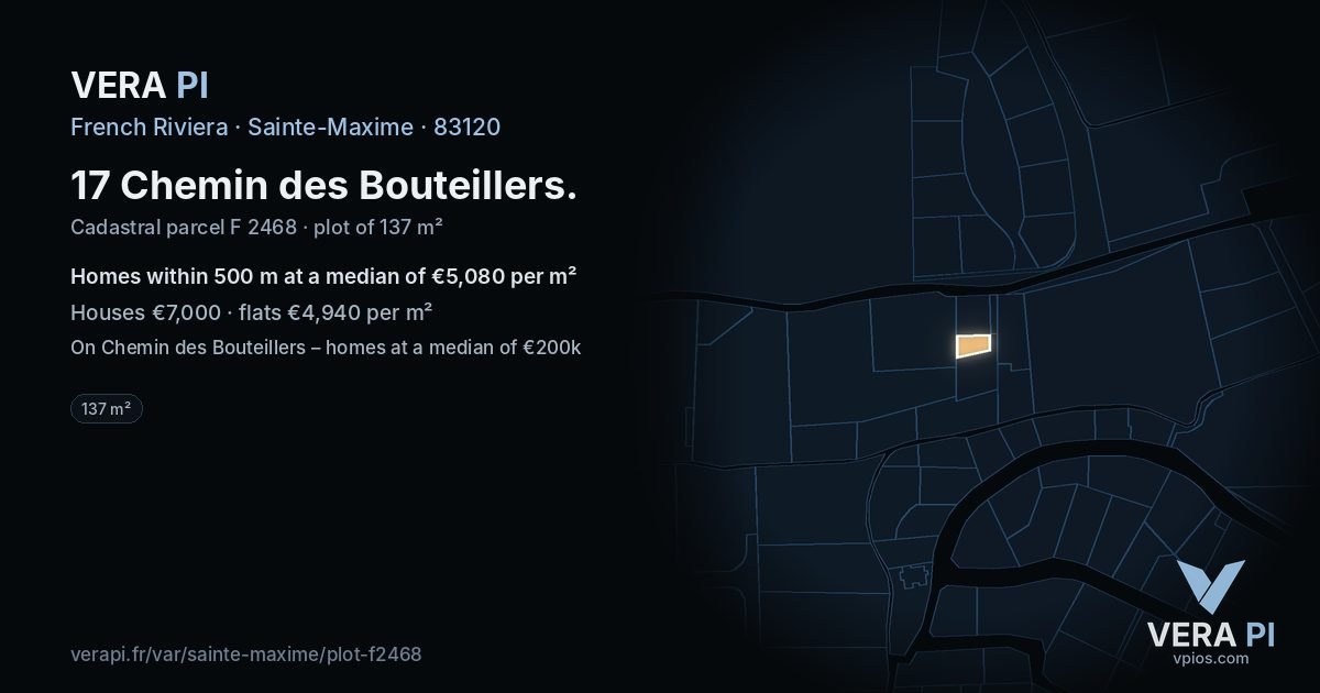 17 Chemin des Bouteillers, Sainte-Maxime at night – the plot lit, the parcels around coloured by the prices near them