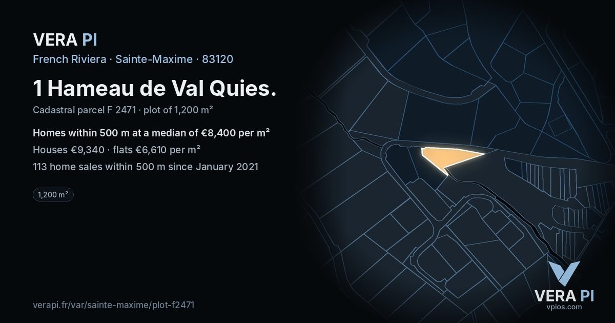 1 Hameau de Val Quies, Sainte-Maxime at night – the plot lit, the parcels around coloured by the prices near them