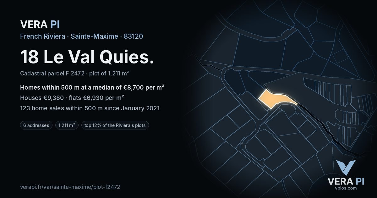 18 Le Val Quies, Sainte-Maxime at night – the plot lit, the parcels around coloured by the prices near them