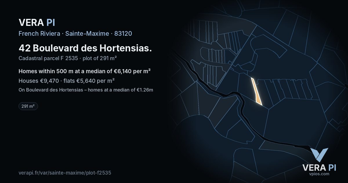 42 Boulevard des Hortensias, Sainte-Maxime at night – the plot lit, the parcels around coloured by the prices near them