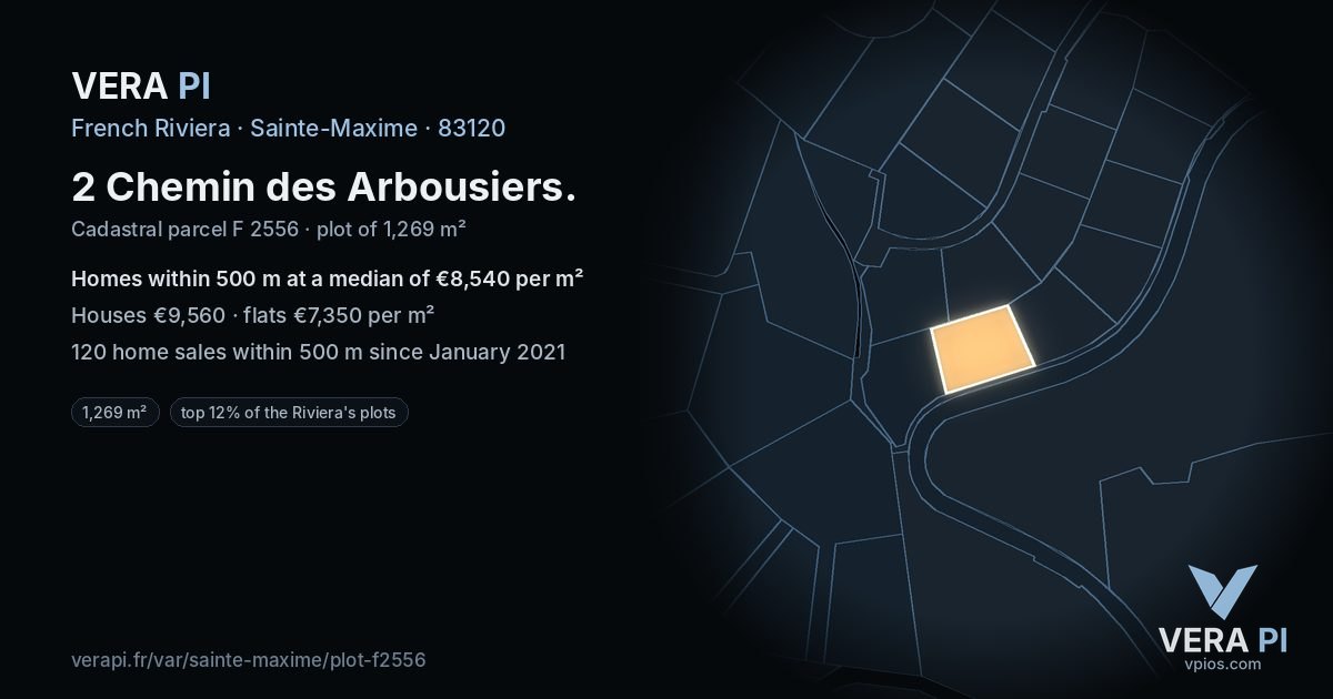 2 Chemin des Arbousiers, Sainte-Maxime at night – the plot lit, the parcels around coloured by the prices near them
