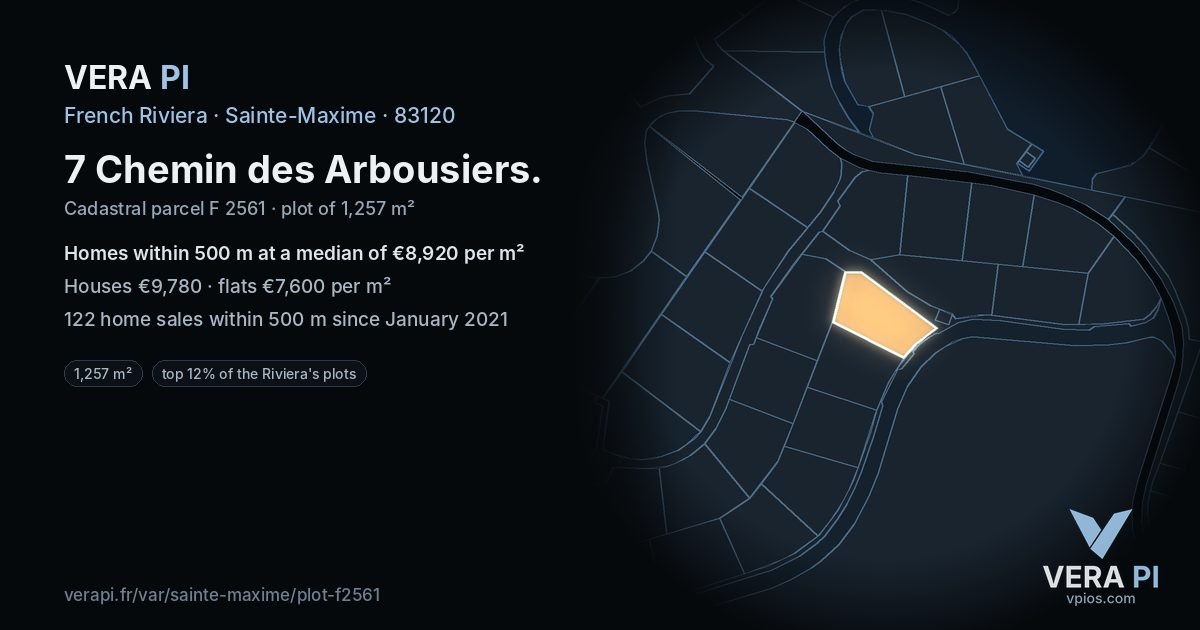 7 Chemin des Arbousiers, Sainte-Maxime at night – the plot lit, the parcels around coloured by the prices near them
