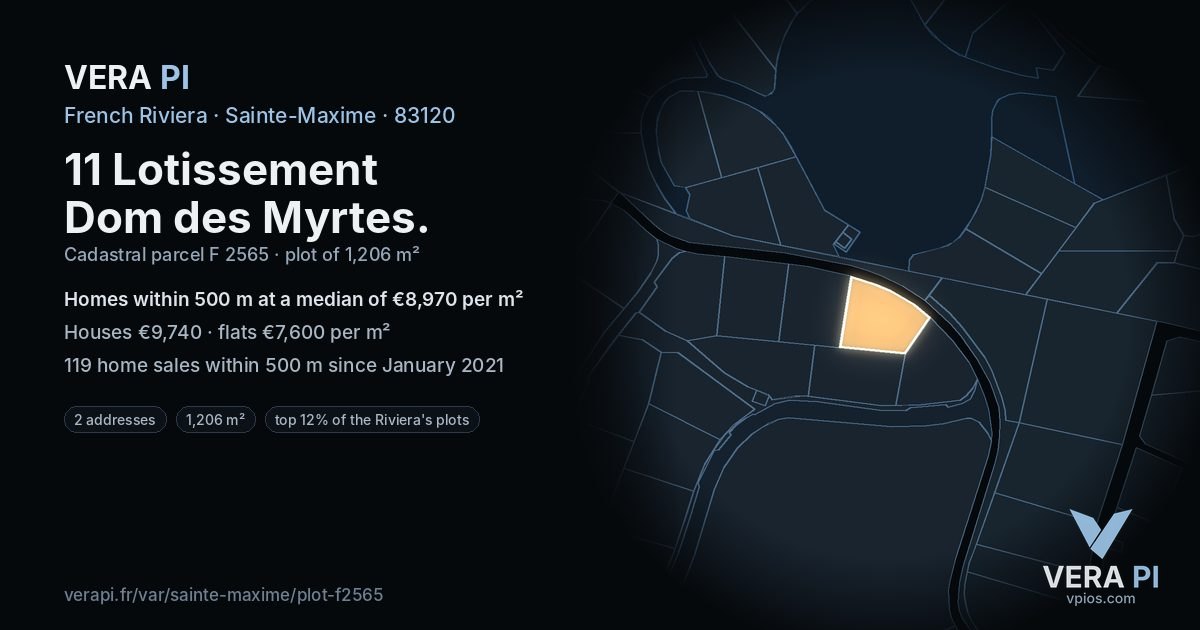 11 Lotissement Dom des Myrtes, Sainte-Maxime at night – the plot lit, the parcels around coloured by the prices near them