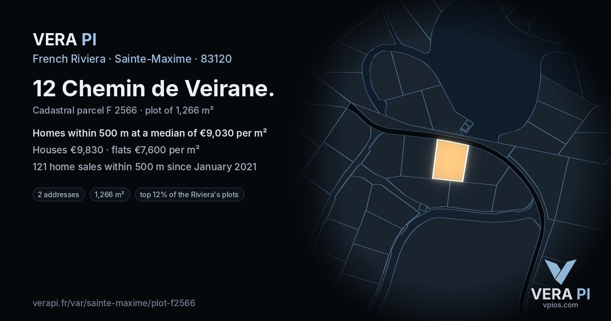 12 Chemin de Veirane, Sainte-Maxime at night – the plot lit, the parcels around coloured by the prices near them