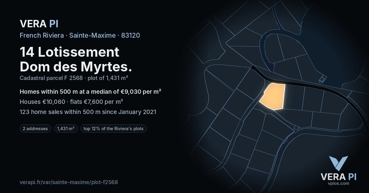 14 Lotissement Dom des Myrtes, Sainte-Maxime at night – the plot lit, the parcels around coloured by the prices near them