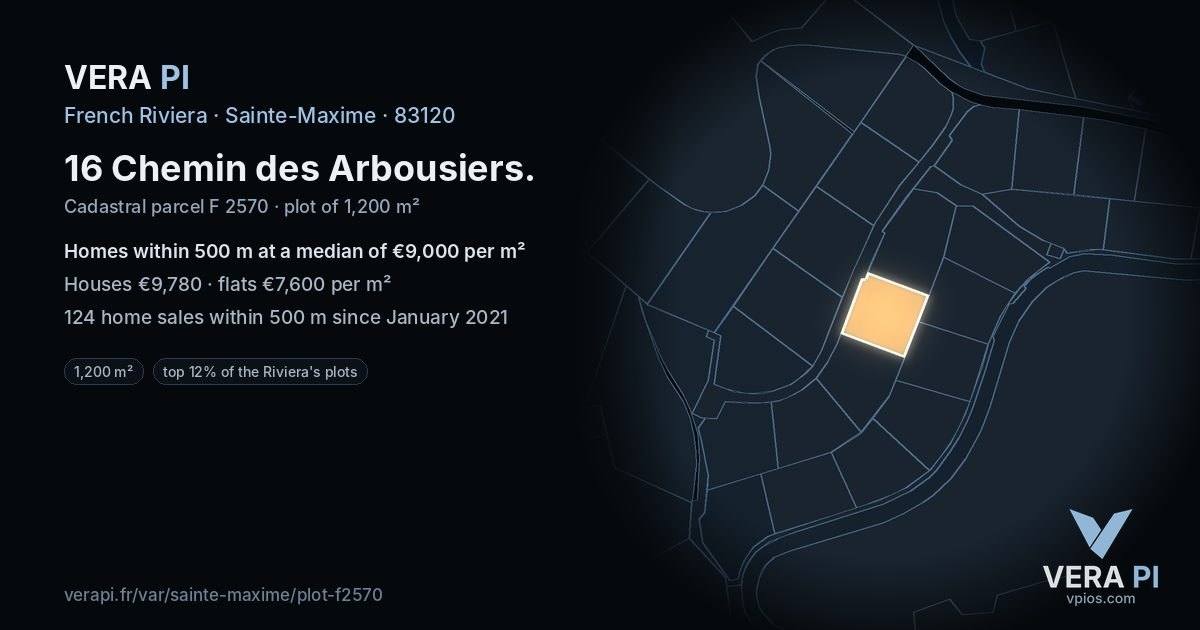 16 Chemin des Arbousiers, Sainte-Maxime at night – the plot lit, the parcels around coloured by the prices near them