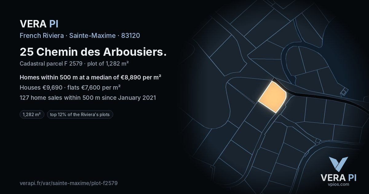 25 Chemin des Arbousiers, Sainte-Maxime at night – the plot lit, the parcels around coloured by the prices near them