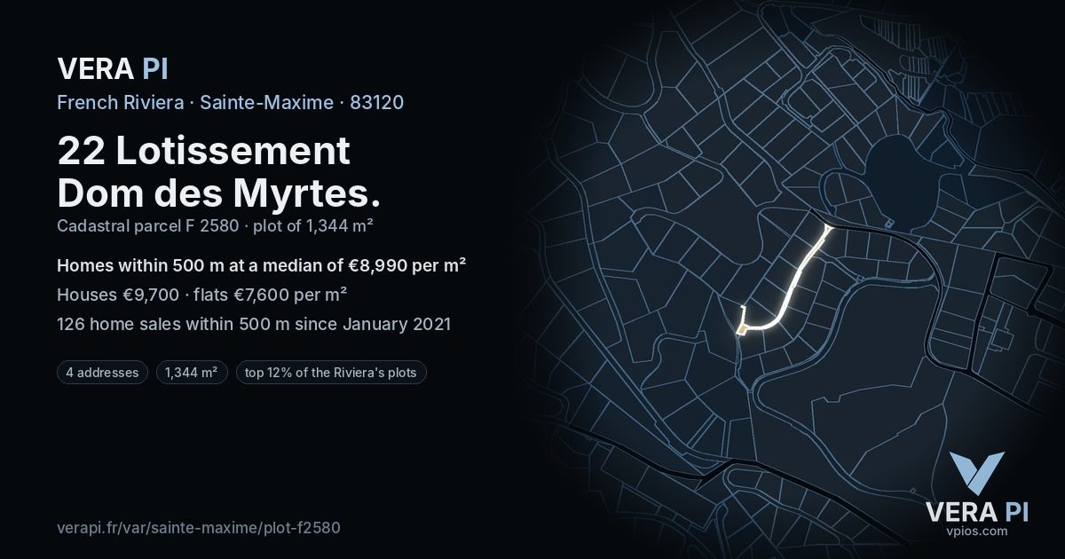 22 Lotissement Dom des Myrtes, Sainte-Maxime at night – the plot lit, the parcels around coloured by the prices near them