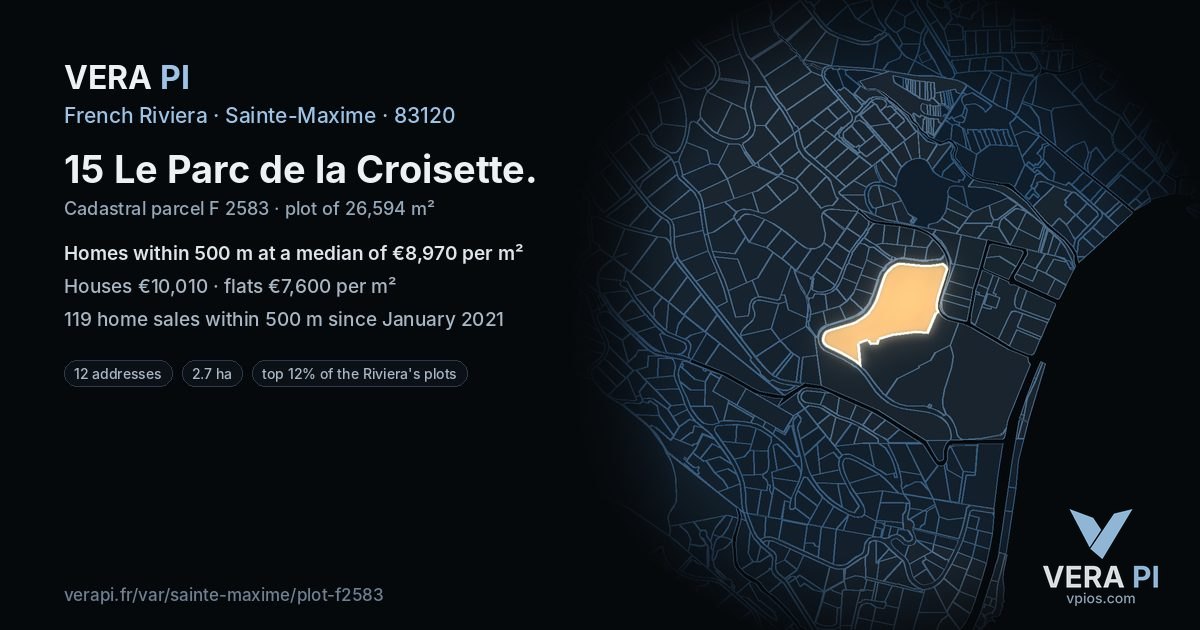 15 Le Parc de la Croisette, Sainte-Maxime at night – the plot lit, the parcels around coloured by the prices near them