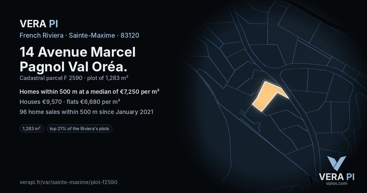 14 Avenue Marcel Pagnol Val Oréa, Sainte-Maxime at night – the plot lit, the parcels around coloured by the prices near them