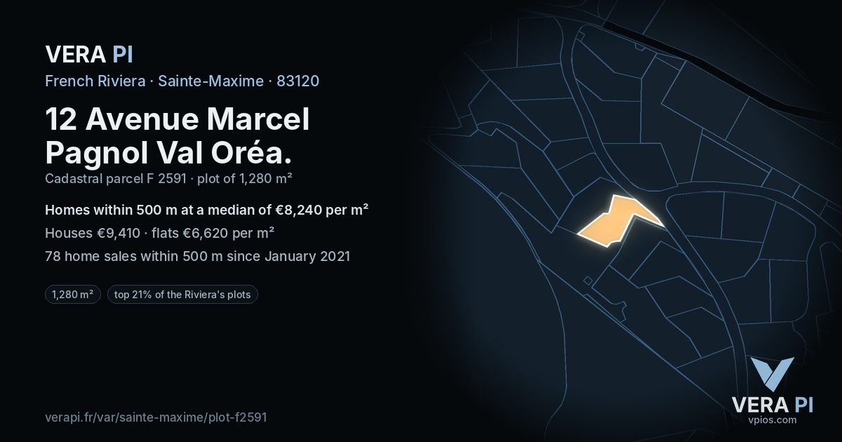 12 Avenue Marcel Pagnol Val Oréa, Sainte-Maxime at night – the plot lit, the parcels around coloured by the prices near them