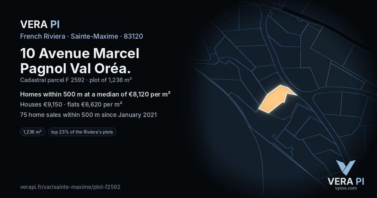 10 Avenue Marcel Pagnol Val Oréa, Sainte-Maxime at night – the plot lit, the parcels around coloured by the prices near them