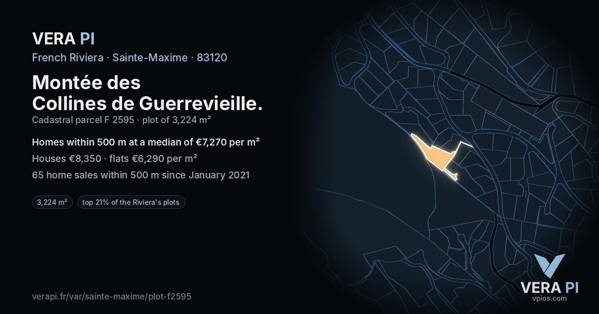 Montée des Collines de Guerrevieille, Sainte-Maxime at night – the plot lit, the parcels around coloured by the prices near them