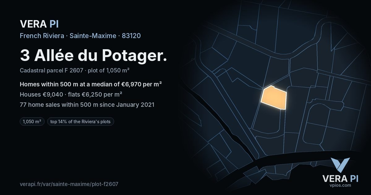 3 Allée du Potager, Sainte-Maxime at night – the plot lit, the parcels around coloured by the prices near them