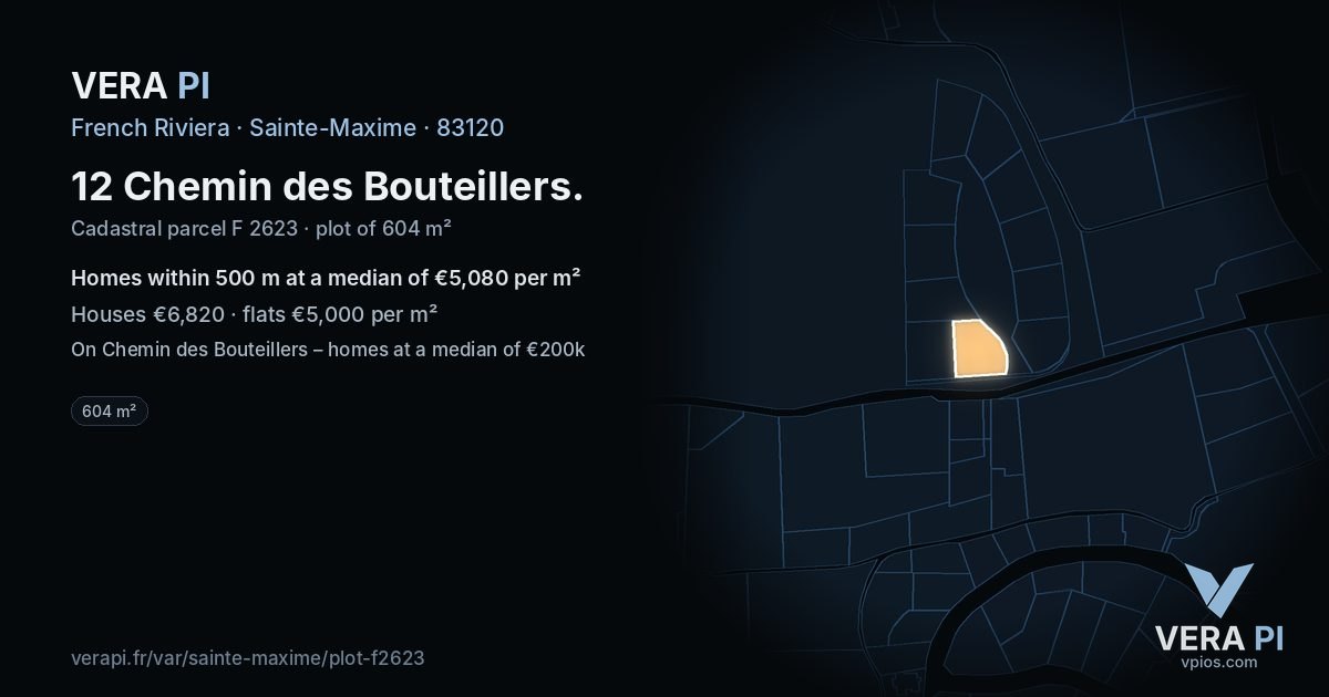 12 Chemin des Bouteillers, Sainte-Maxime at night – the plot lit, the parcels around coloured by the prices near them