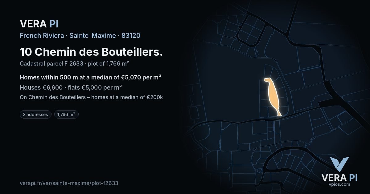 10 Chemin des Bouteillers, Sainte-Maxime at night – the plot lit, the parcels around coloured by the prices near them