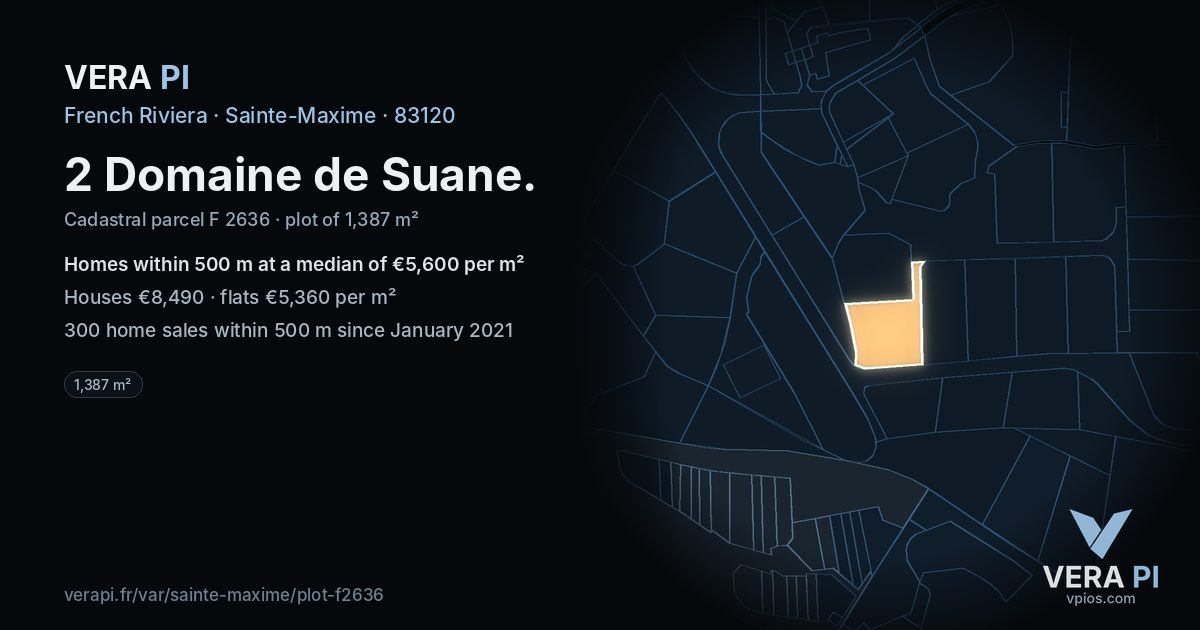 2 Domaine de Suane, Sainte-Maxime at night – the plot lit, the parcels around coloured by the prices near them