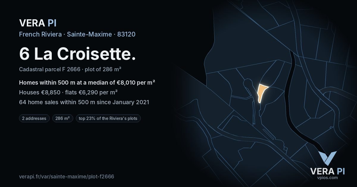 6 La Croisette, Sainte-Maxime at night – the plot lit, the parcels around coloured by the prices near them