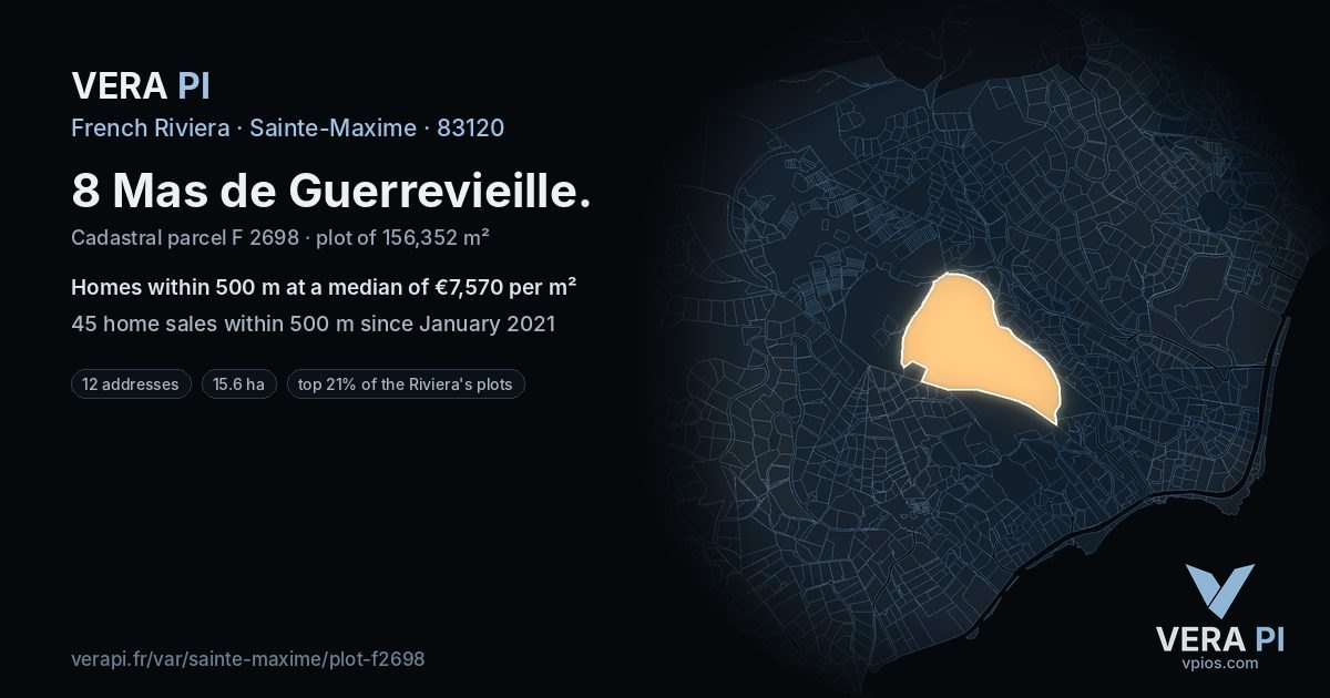 8 Mas de Guerrevieille, Sainte-Maxime at night – the plot lit, the parcels around coloured by the prices near them