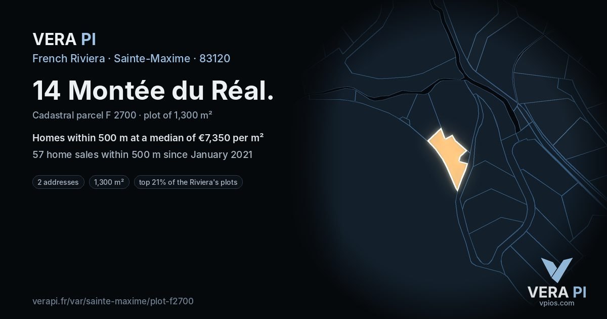 14 Montée du Réal, Sainte-Maxime at night – the plot lit, the parcels around coloured by the prices near them