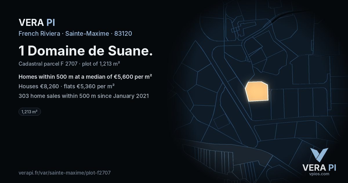 1 Domaine de Suane, Sainte-Maxime at night – the plot lit, the parcels around coloured by the prices near them